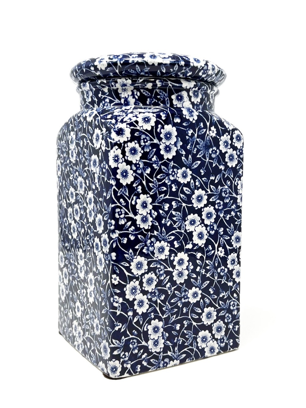 Vintage Royal Crownford Calico Blue & White Lidded Canister Floral Ironstone Jar